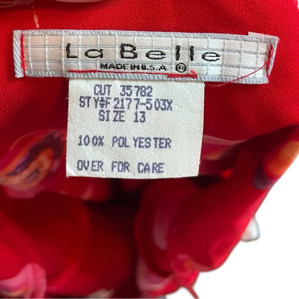 La Belle Vintage 90s Red Pink Romantic Cottagecore Floral Ruffle Midi Dress Size undefined - Image 5