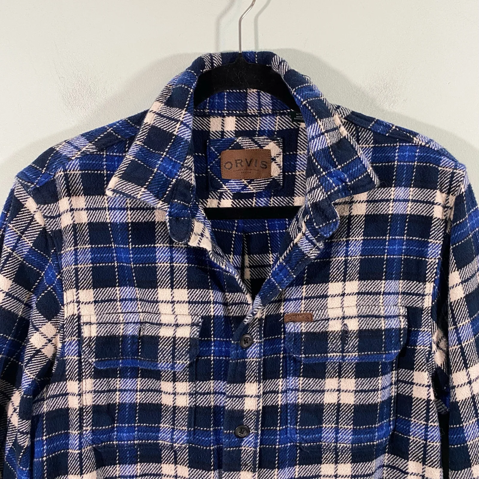 Orvis Women Blue Plaid Button Up Cotton Thick Flannel Shirt Size S - Image 2