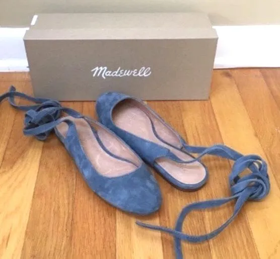 ‘April’ Blue Suede Ankle-Wrap Flats - Image 3