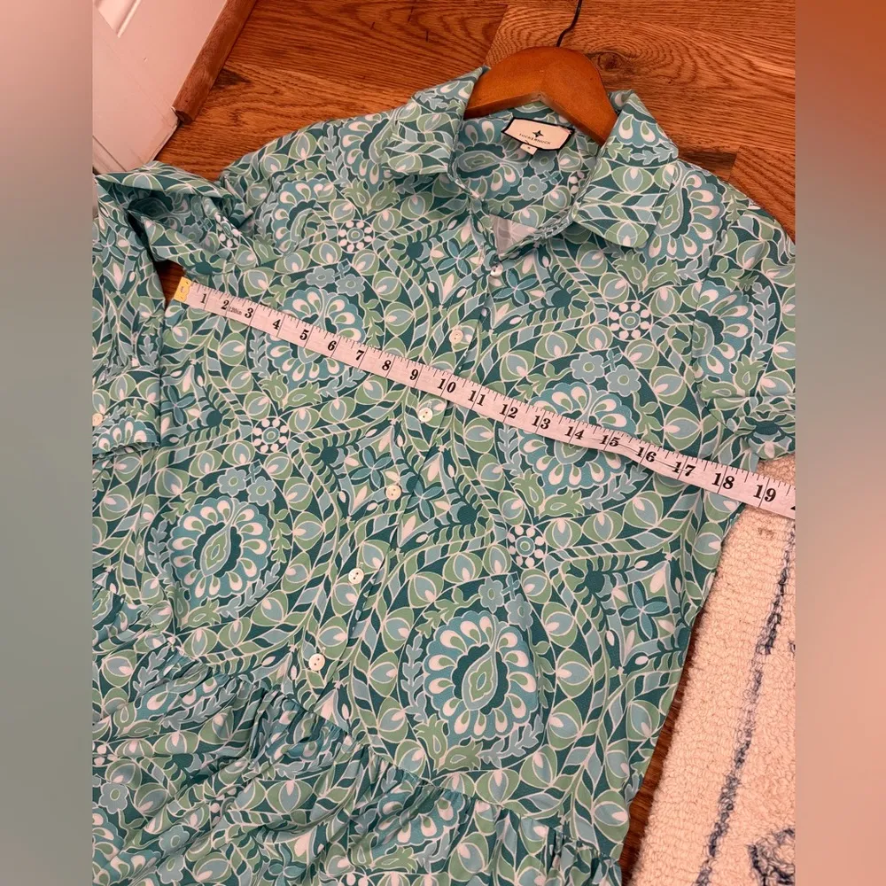 TUCKERNUCK Aqua Blue Green Tile Printed 3/4 Sleeves Mykonos Hayes Shirt Dress S - Image 15