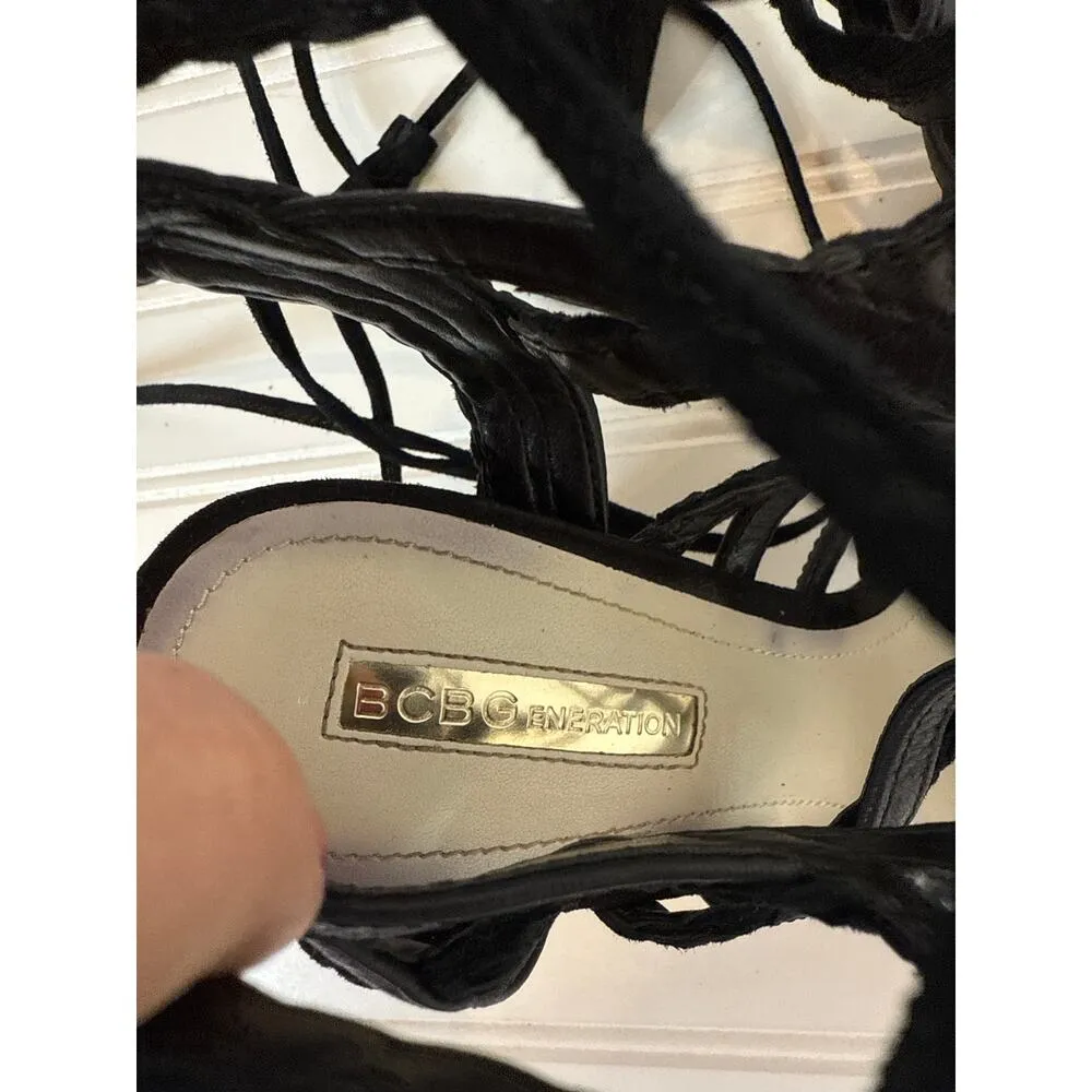 BCBG Generation Ronny Gladiator Block Heel Black Real Suede Sandals Wmns US 7 - Image 6