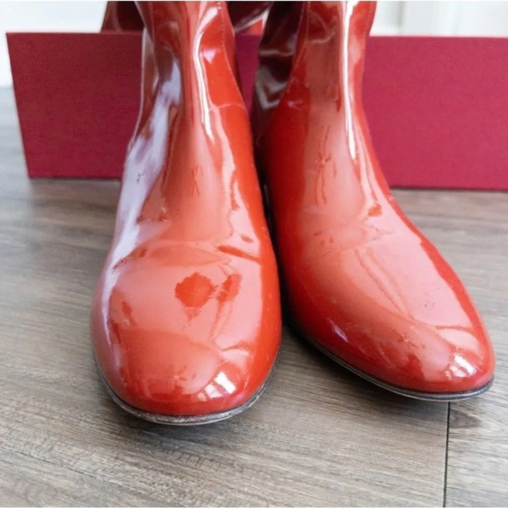 Valentino Garavani 40mm Faux Patent Leather Over The Knee Boot 36 6 Cherry Red - Image 9