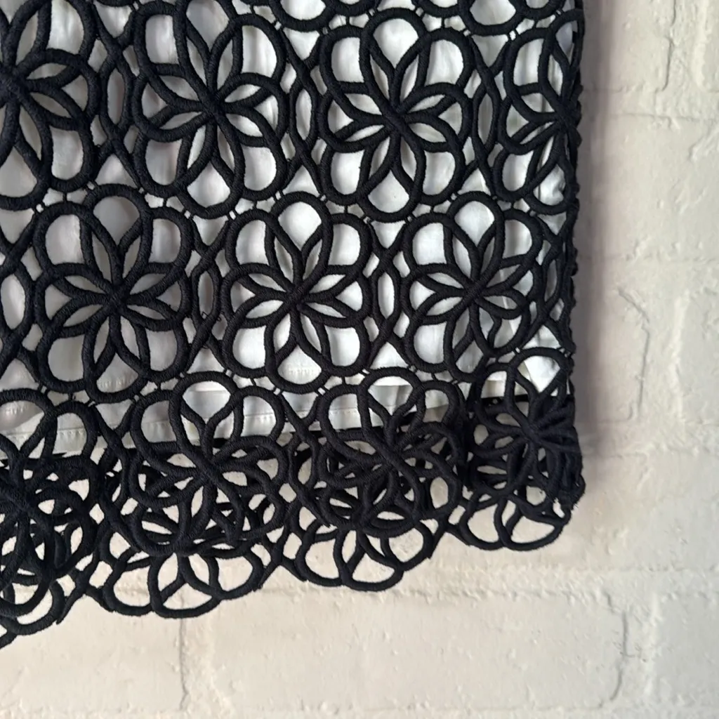 Postage stamp by Anthropologie skirt black floral appliqué overlay cream lined 2 - Image 3