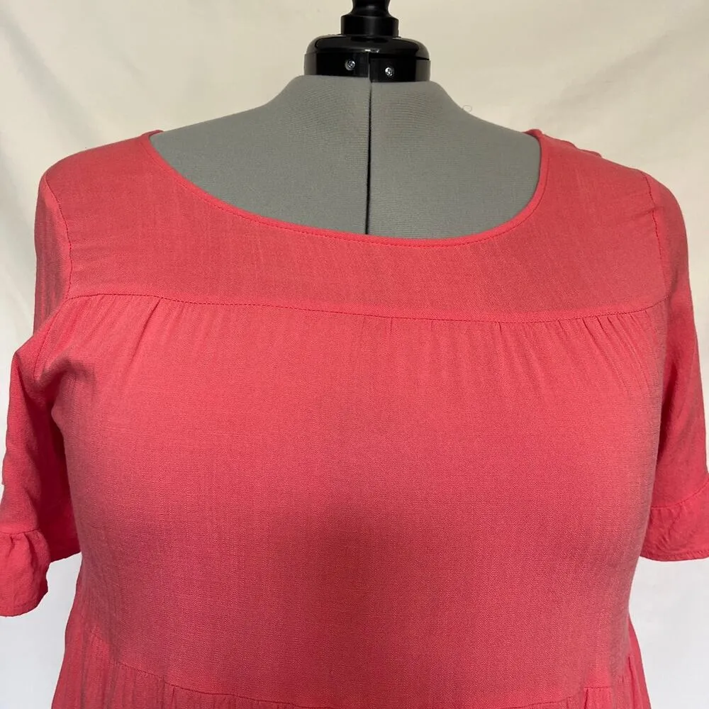 Torrid Babydoll Mini Dress Sz 2X Coral Boho Texture Tier Ruffle Peasant Romantic - Image 2