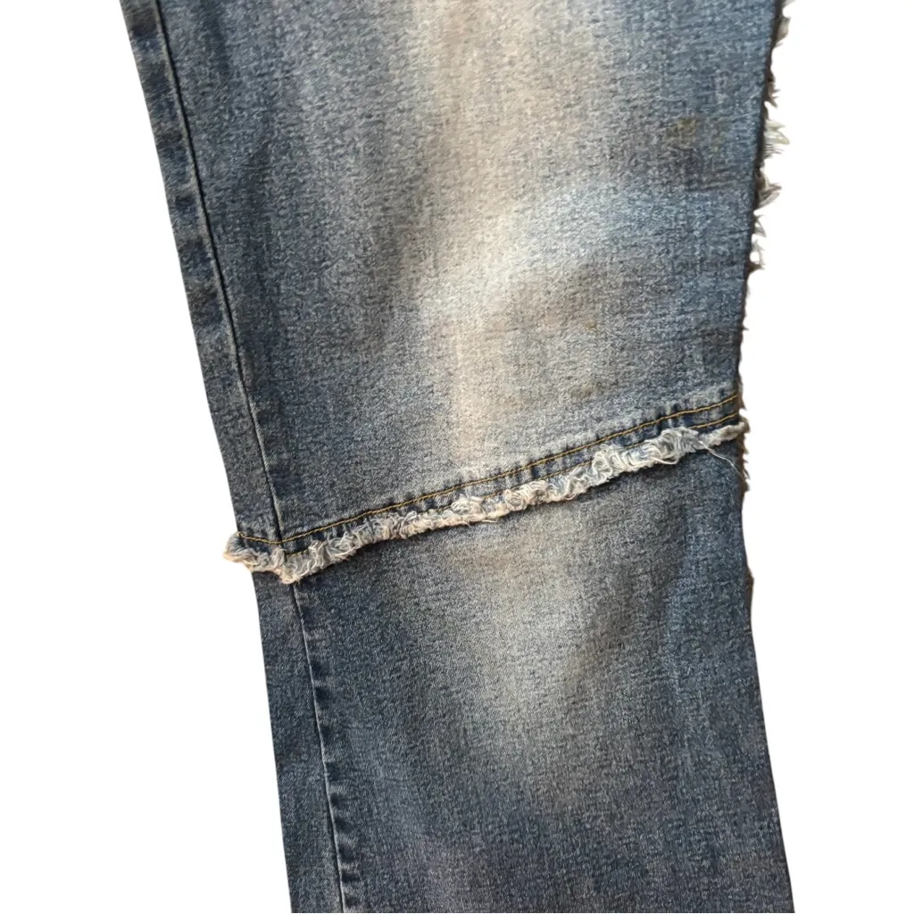 Vintage Y2K Mudd Jeans Sz 13JR Frayed Seam/Patchwork Lowrise Flare Hem Blue - Image 6