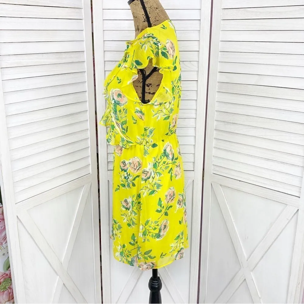 Prince & Fox Aeropostale Floral Ruffle Surplice Dress Yellow Peach Medium - Image 4