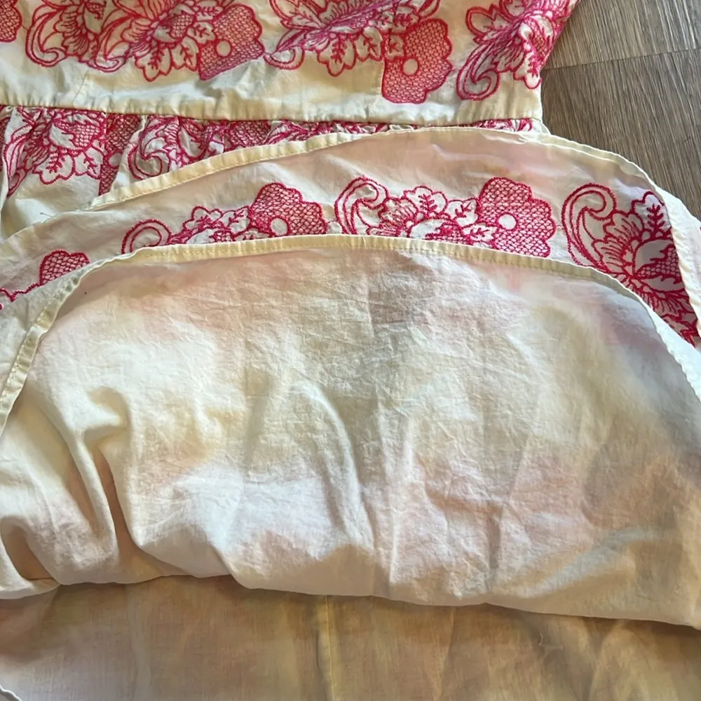 Cream and Pink Embroidered Strapless Dress  Size M - Image 6