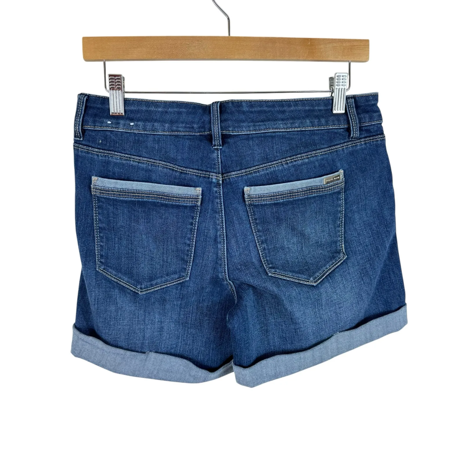 White House Black Market Cotton Blend Medium Wash Mid Rise Cuffed 5" Shorts Sz 4 - Image 2