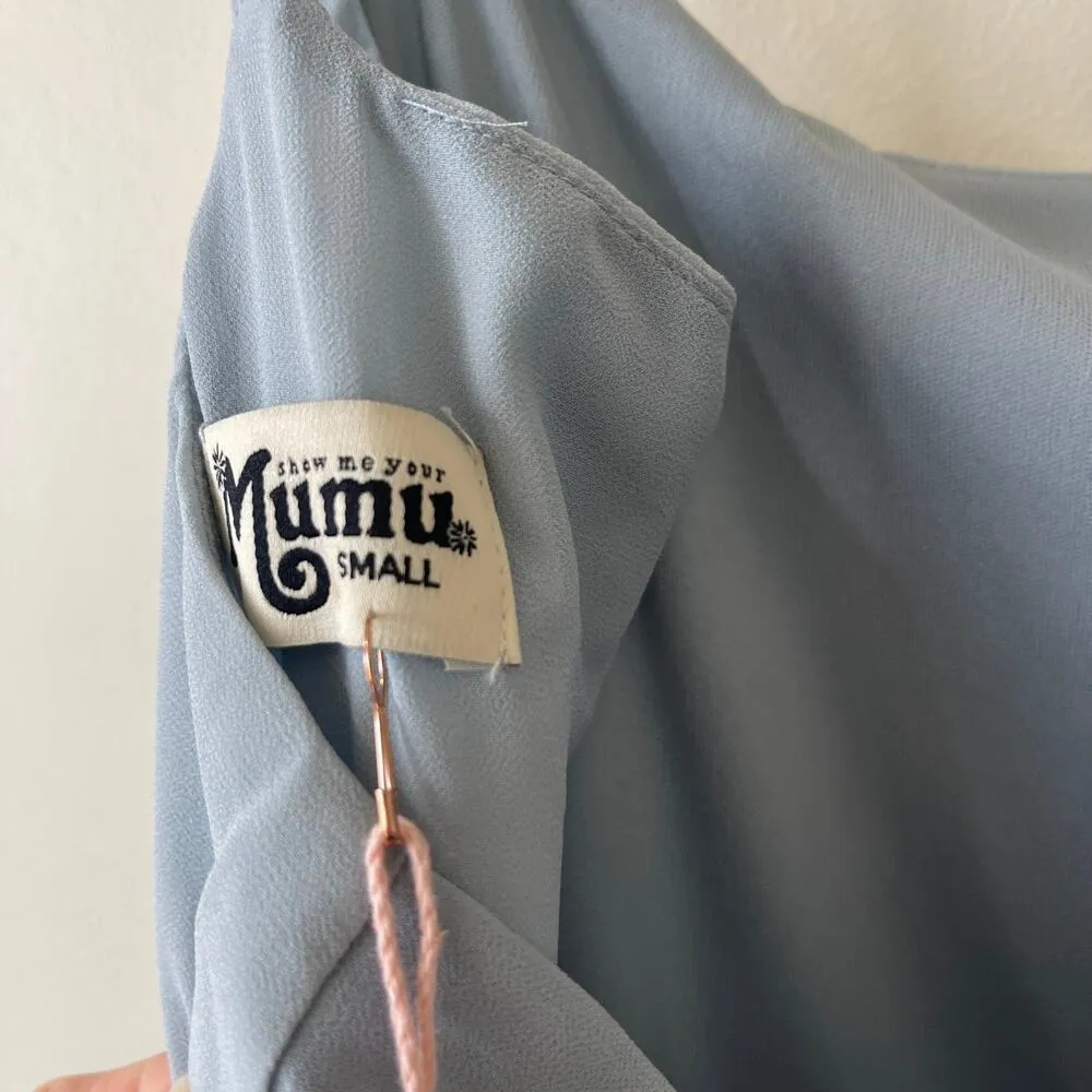 Show Me Your Mumu Lauren Tie Maxi Dress Steel Blue Chiffon Size Small NWT - Image 8