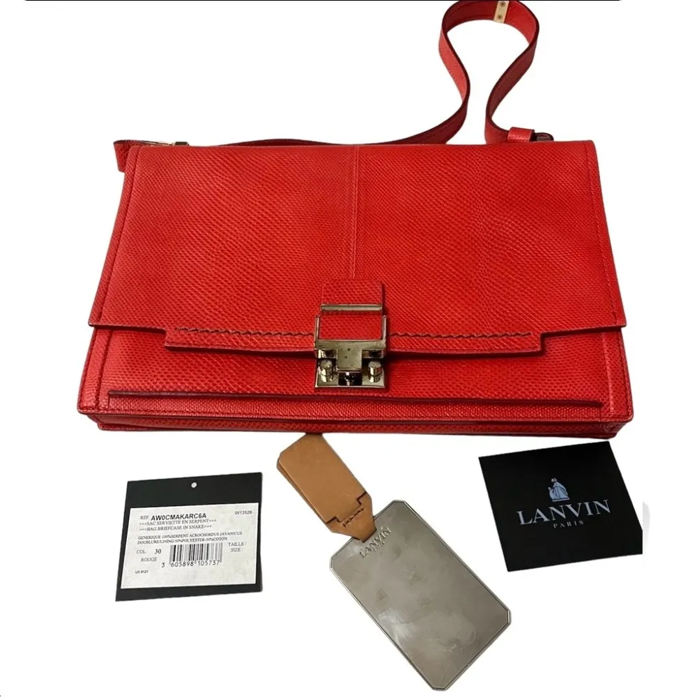 Lanvin Snakeskin Partition Shoulder Bag in Red - Image 2