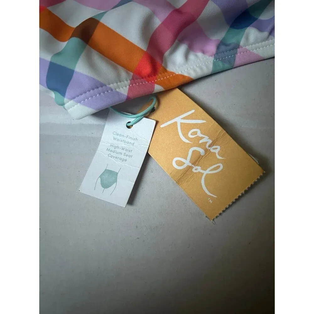 Kona Sol Women's Plaid High Waist Bikini Bottom - L(12-14) - Image 3