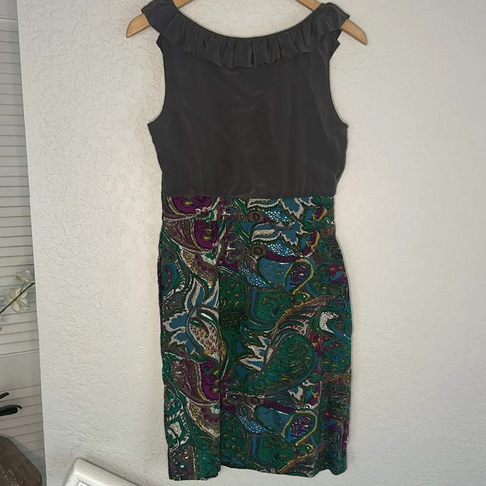 Anthropologie Maeve Brown Silk Dress Artsy Indie Cocktail Party Ruffle Front - Image 8