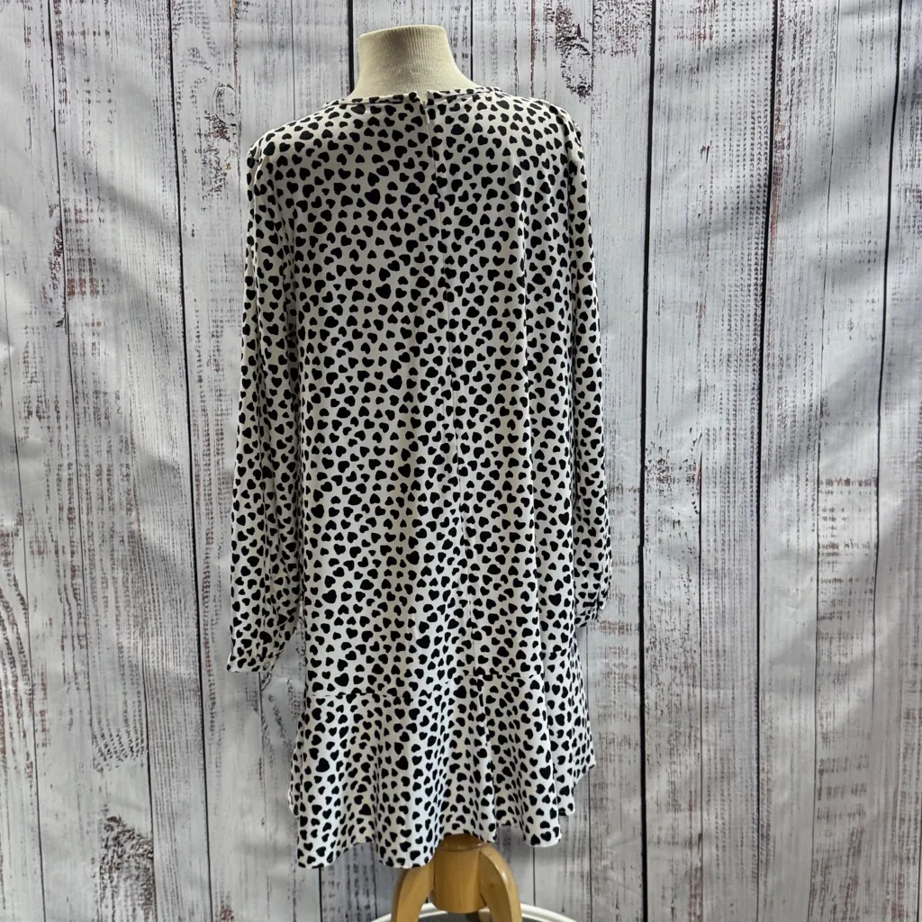 LOFT White with Black Hearts Long Sleeve Flounce Dress Size Large - Image 6