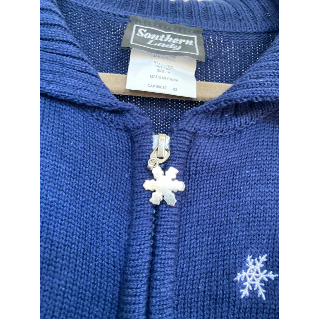Southern Lady Snowflake Sweater Vest Christmas Navy Blue Embroidered Parisian M Size M - Image 4