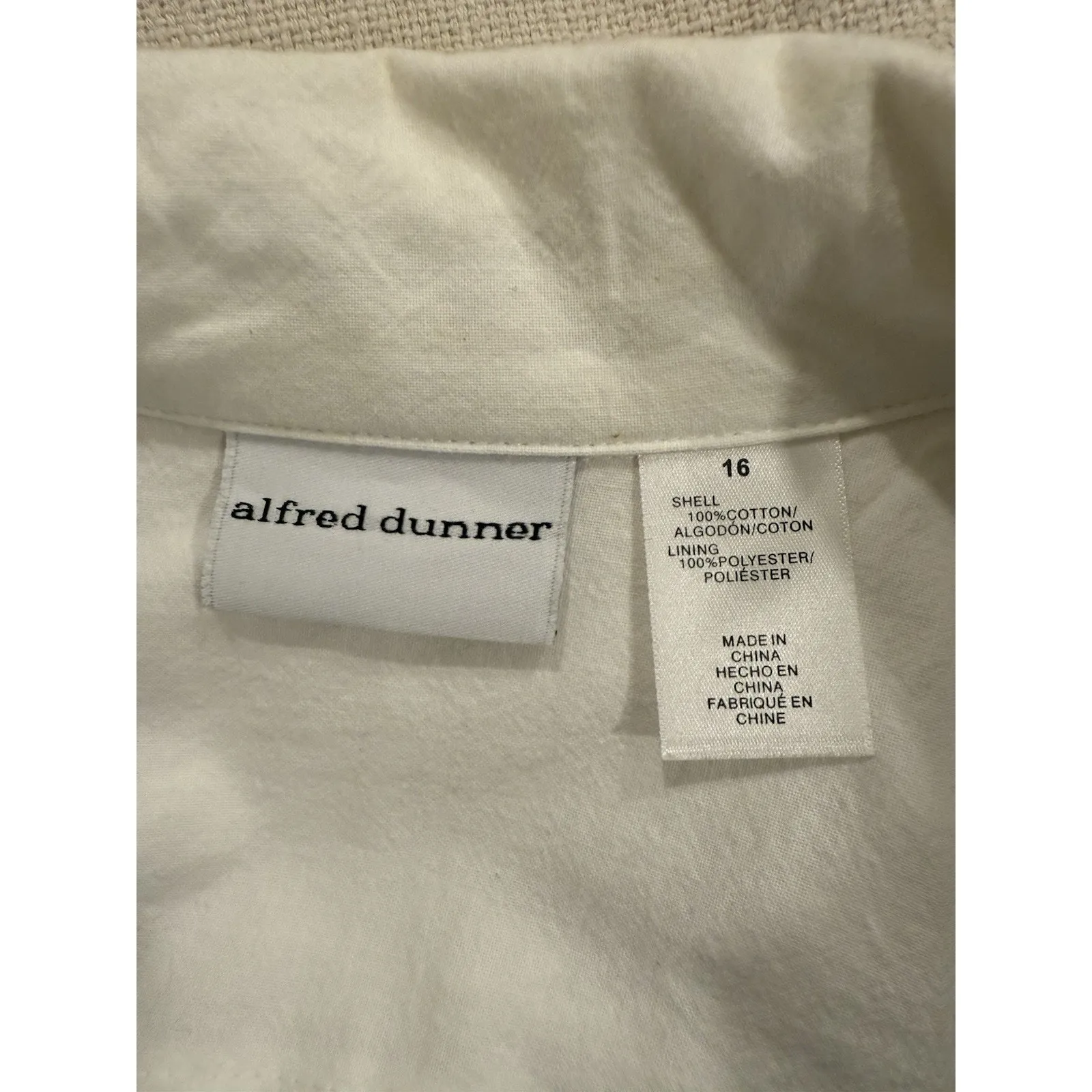 Alfred Dunner Spring Zip Jacket Coat White Embroidered Mesh Lining Size 16 - Image 7