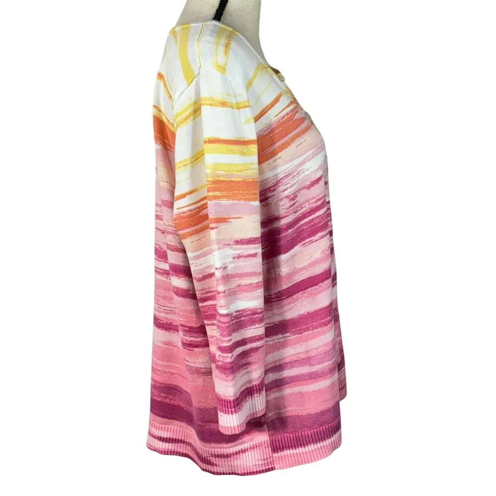 Christopher & Banks X-Large Cardigan Button-Up 3/4 Sleeve Stretch Abstract Multi - Image 3