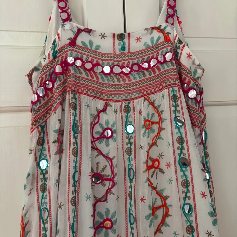 Juliet Dunn London Tribal Tassel Maxi Dress White Jade Embroidered Size 2 US 6/8 Pink Size M - Image 13
