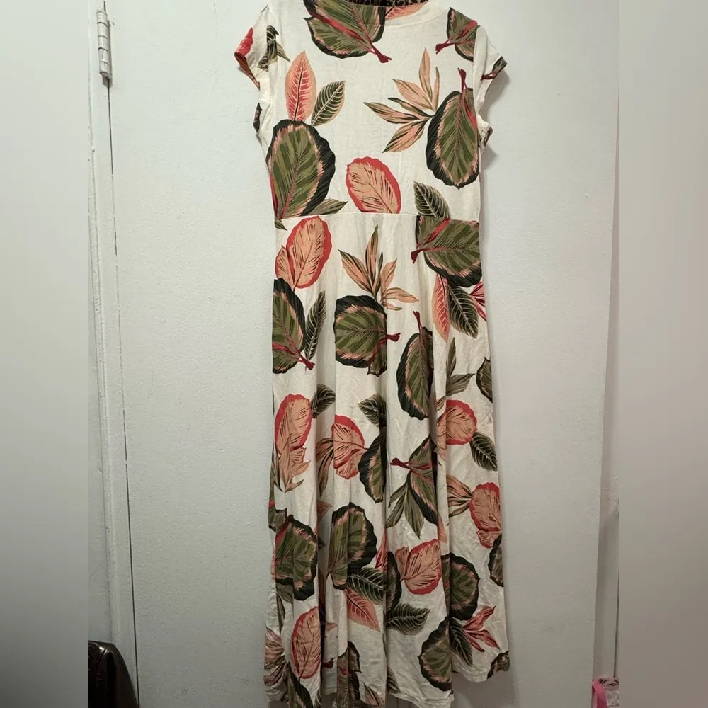 Ralph Lauren Chaps Floral Pink and Green white short sleeve maxi dress large - Image 6