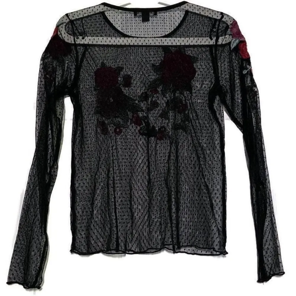American Eagle  AEO Rose Embroidery Polka Mesh top - Image 2