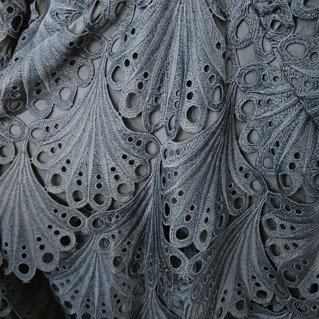 Adelyn Rae Harper Lace Mini Dress Cocktail Scallop Navy Blue Empire-waist V-neck - Image 4