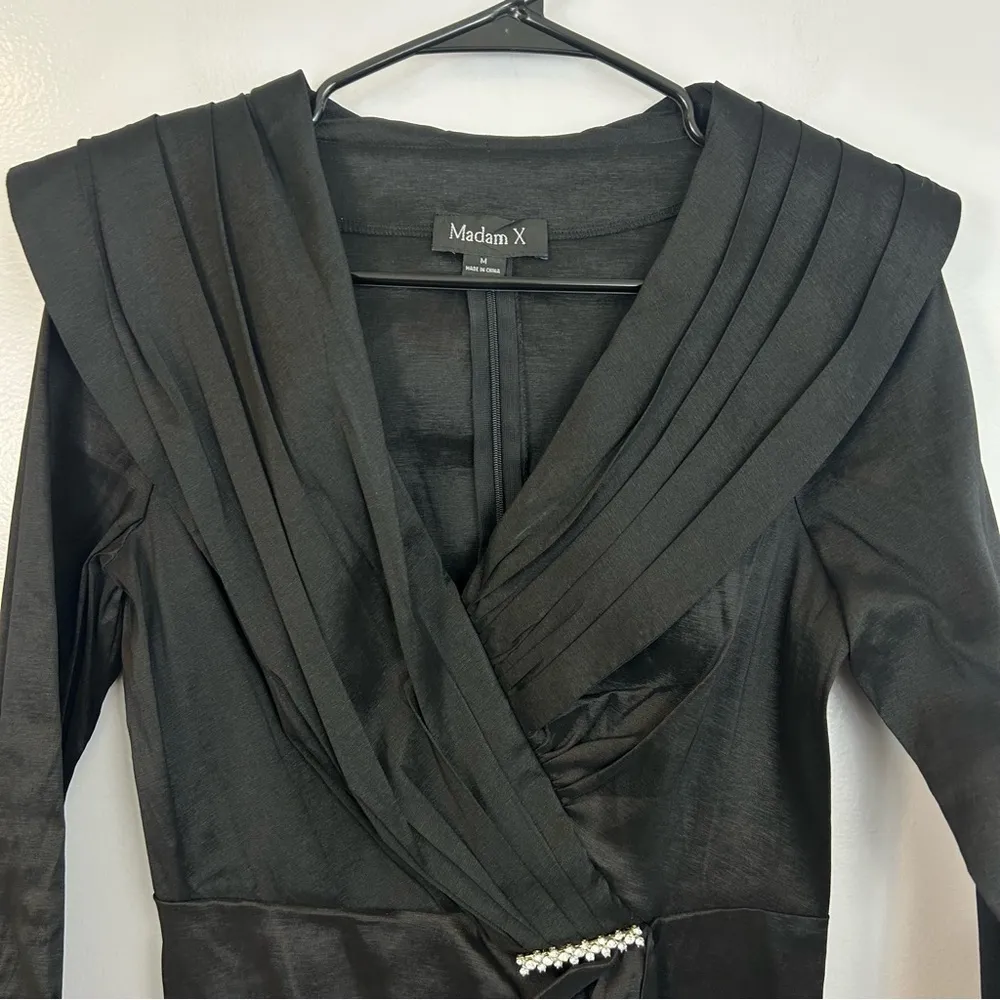 Madame X Black Vintage Pleated Rhinestone Ruched Faux Rap Blouse/Jacket Size M Size M - Image 2
