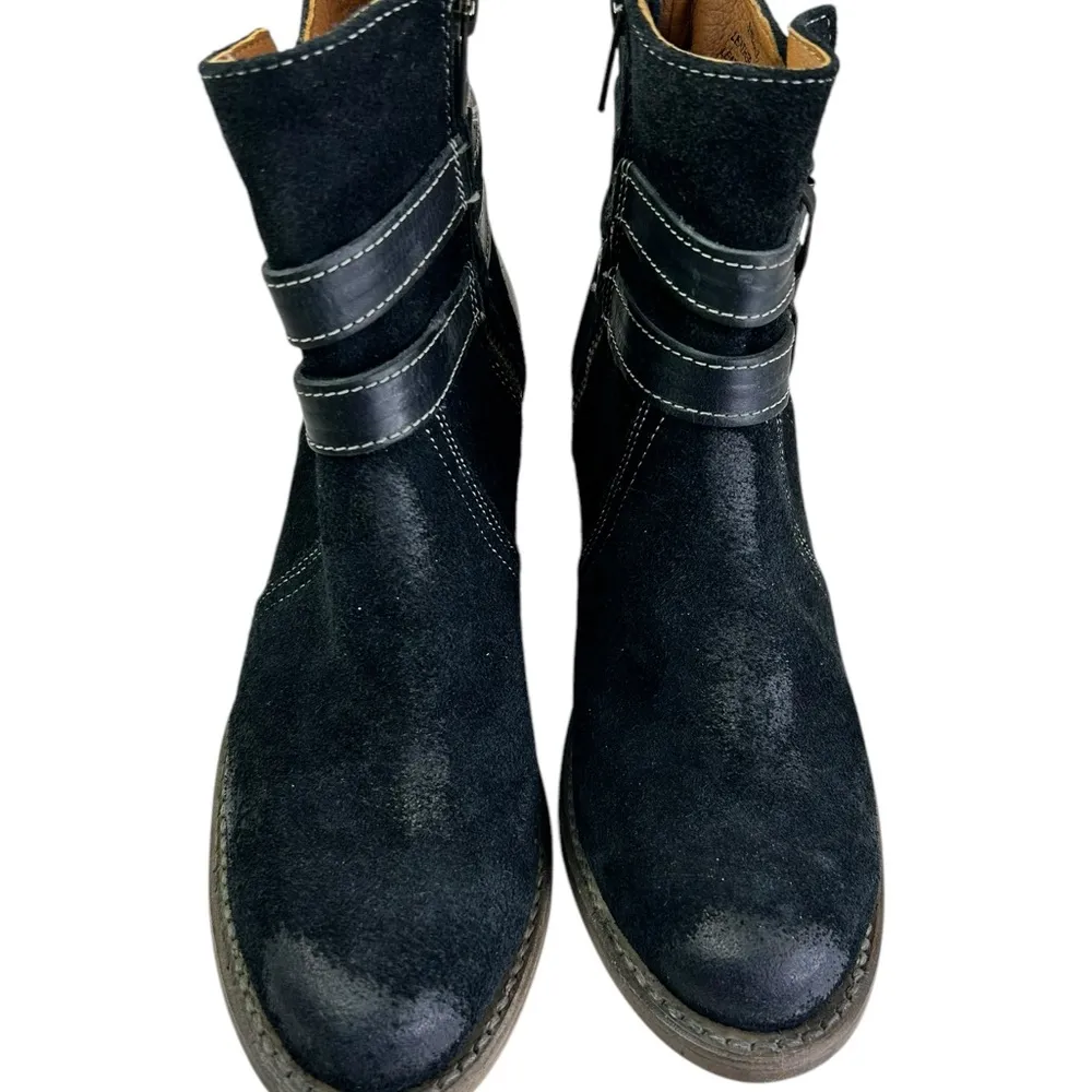 Freebird Shiloh Black Suede Leather Buckle Low Heel Booties Women 7 Distressed - Image 6