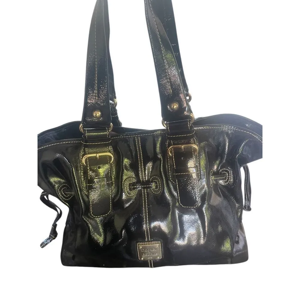 Dooney & Bourke Medium Chiara Patent Leather Drawstring Satchel Bag Black - Image 3
