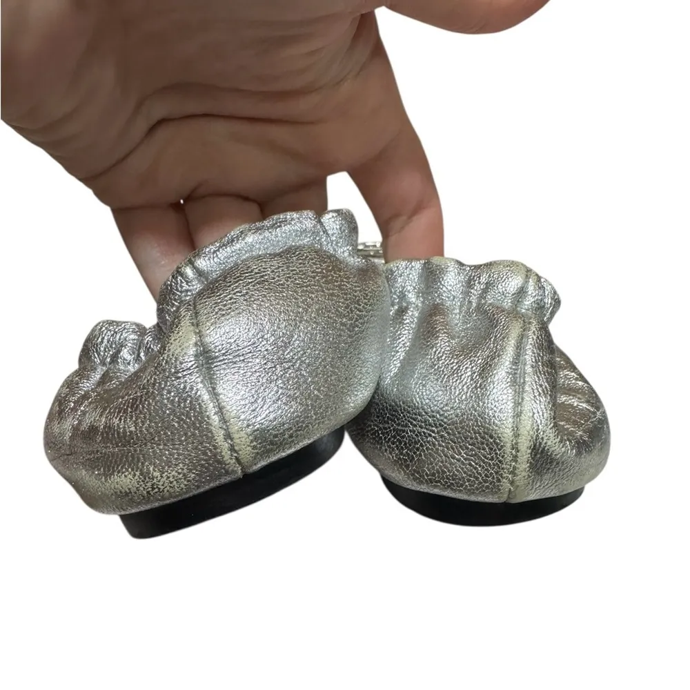 Tory Burch Silver Metallic Claire Leather Ballet Flats - Image 6
