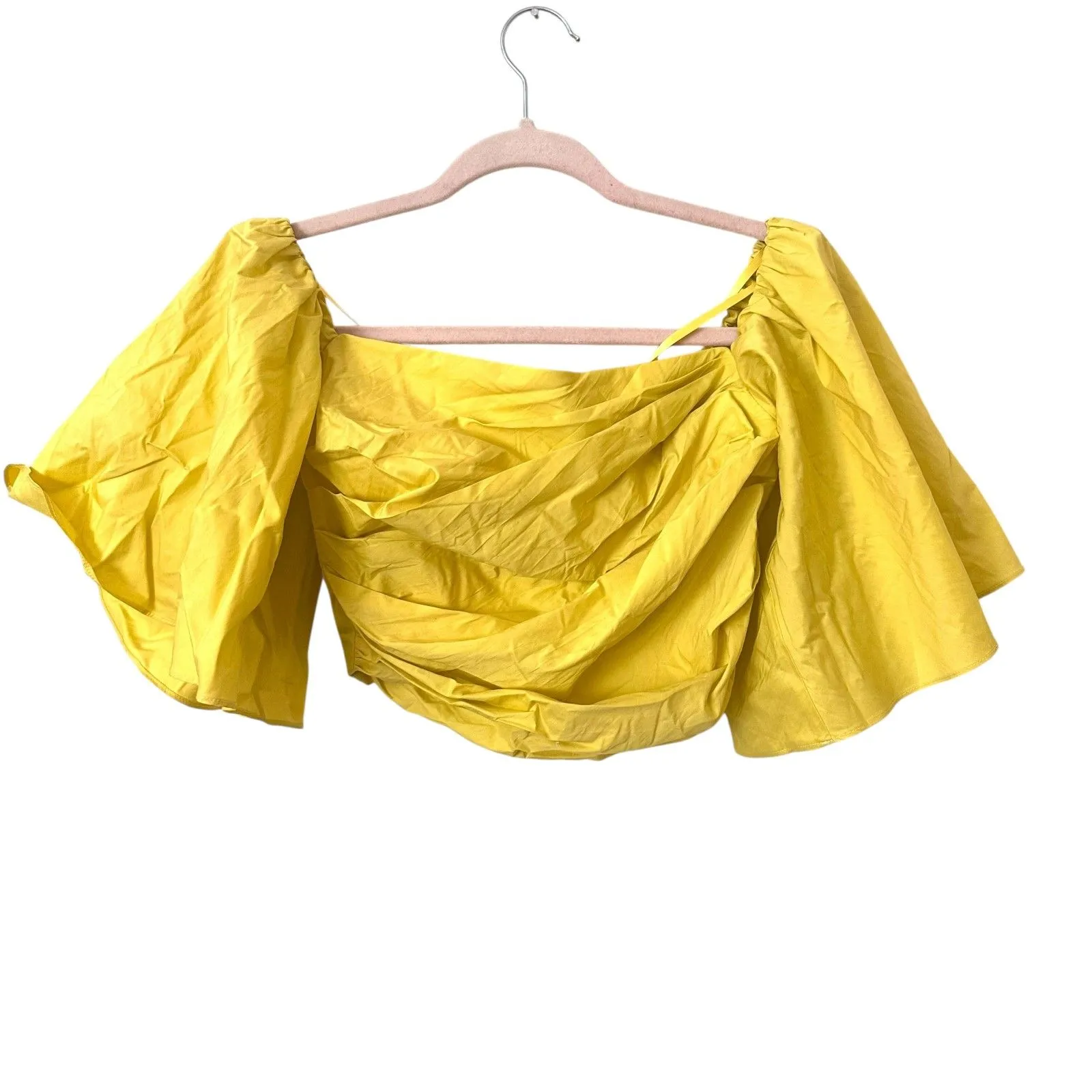 TANYA TAYLOR Sloane Off Shoulder Cropped Blouse‎ Yellow NWT Sz 0 - Image 2