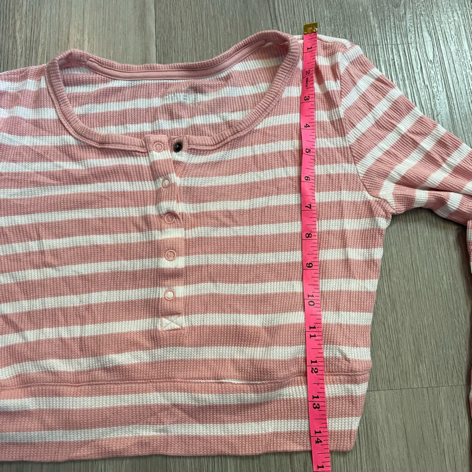 Aerie Offline Henley Pink and White Striped Long Sleeve Crop Top Size Small - Image 8