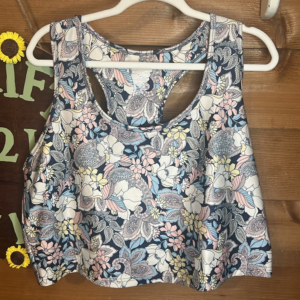 Tahari Sport Brami Bra Cami Blue Pink Paisley Floral Plus Size 3X Lined Tank - Image 2