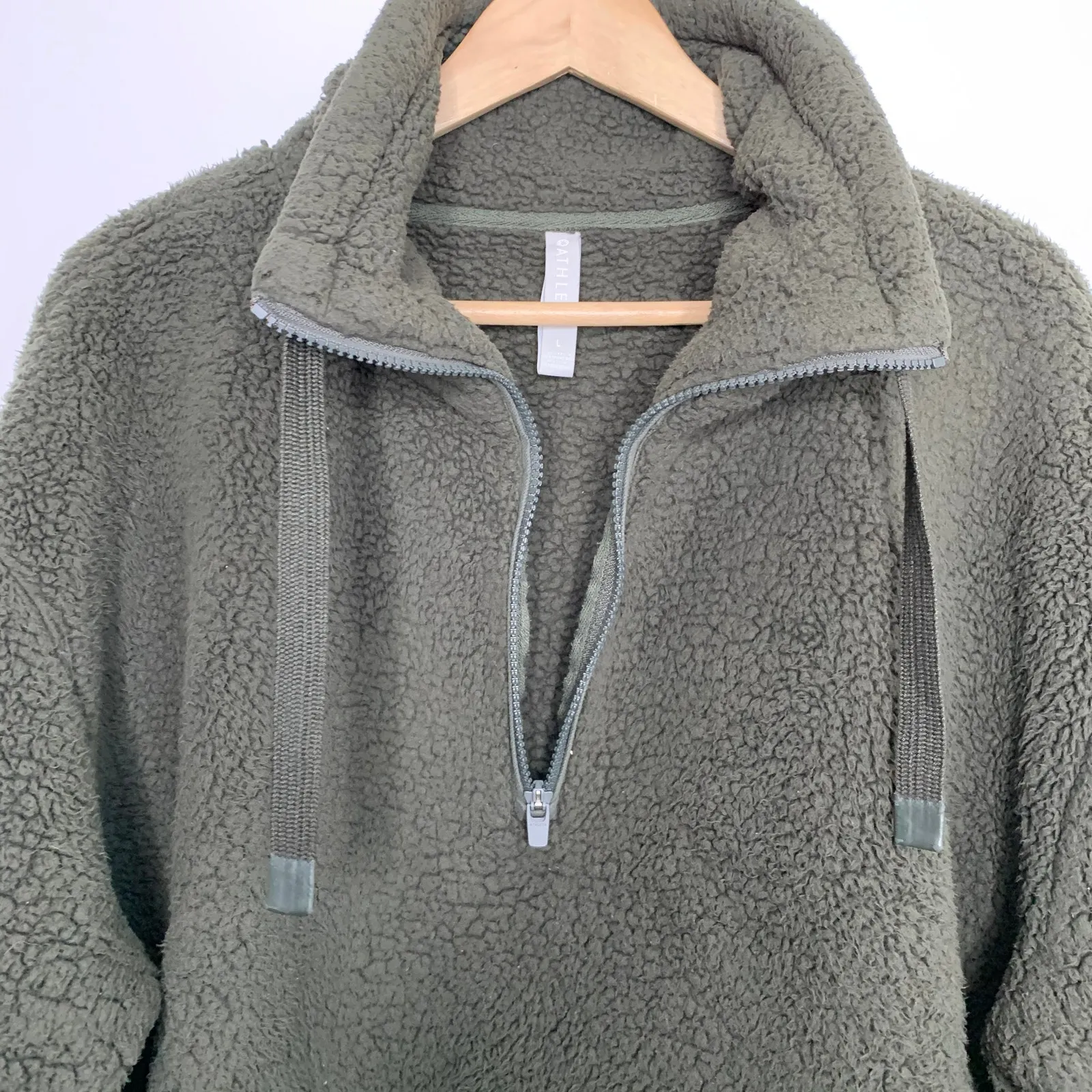 Athleta  Talus Olive Green Sherpa 1/2 Zip Pullover Jacket Womens Large - Image 13