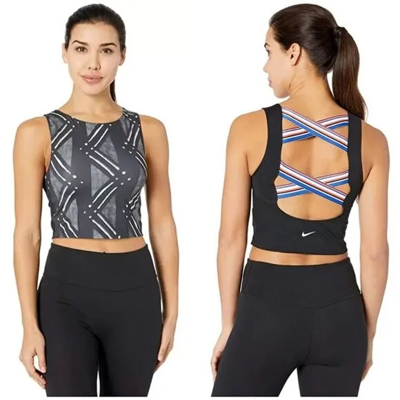 New! NIKE Women's Pro Cross-Back Cropped Sports Tank Top Fitted Dri-FIT Size XL - Image 2