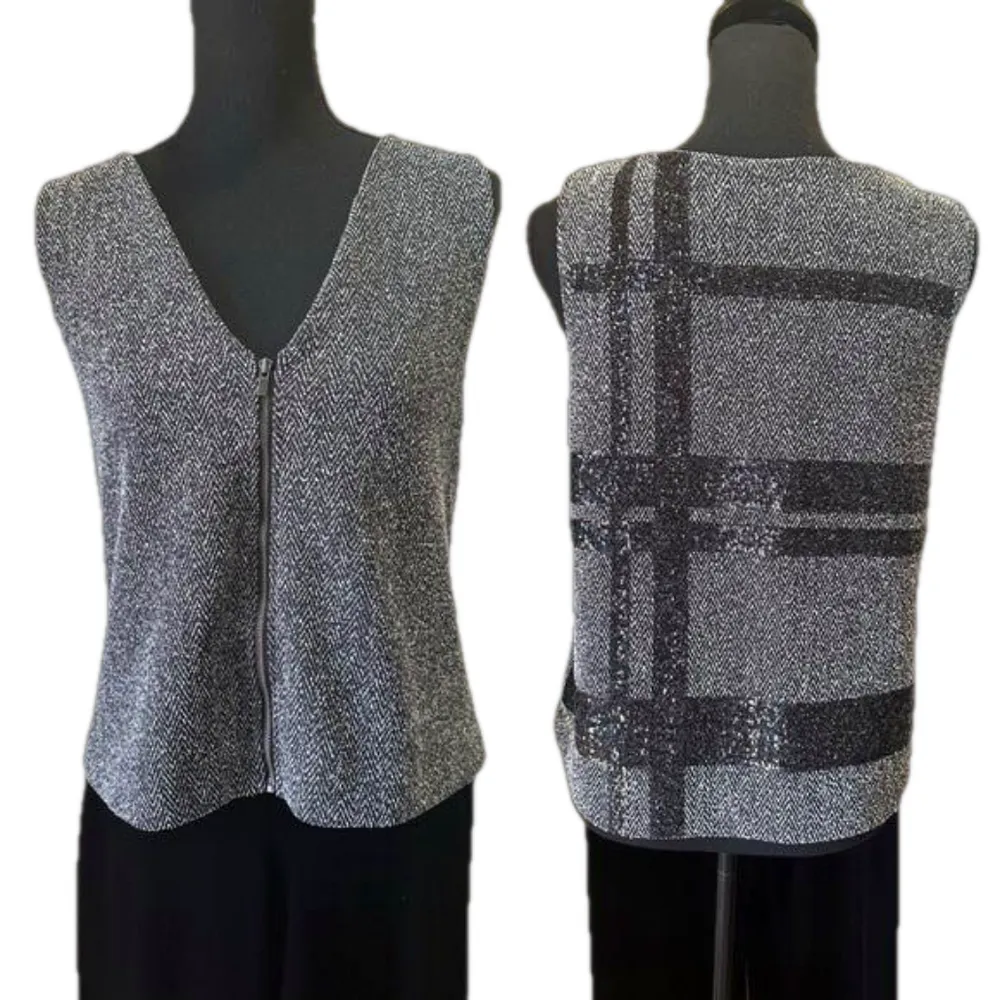 Banana Republic Sleeveless gray  Vest w Dressy Black Sequin geometrics - Image 2