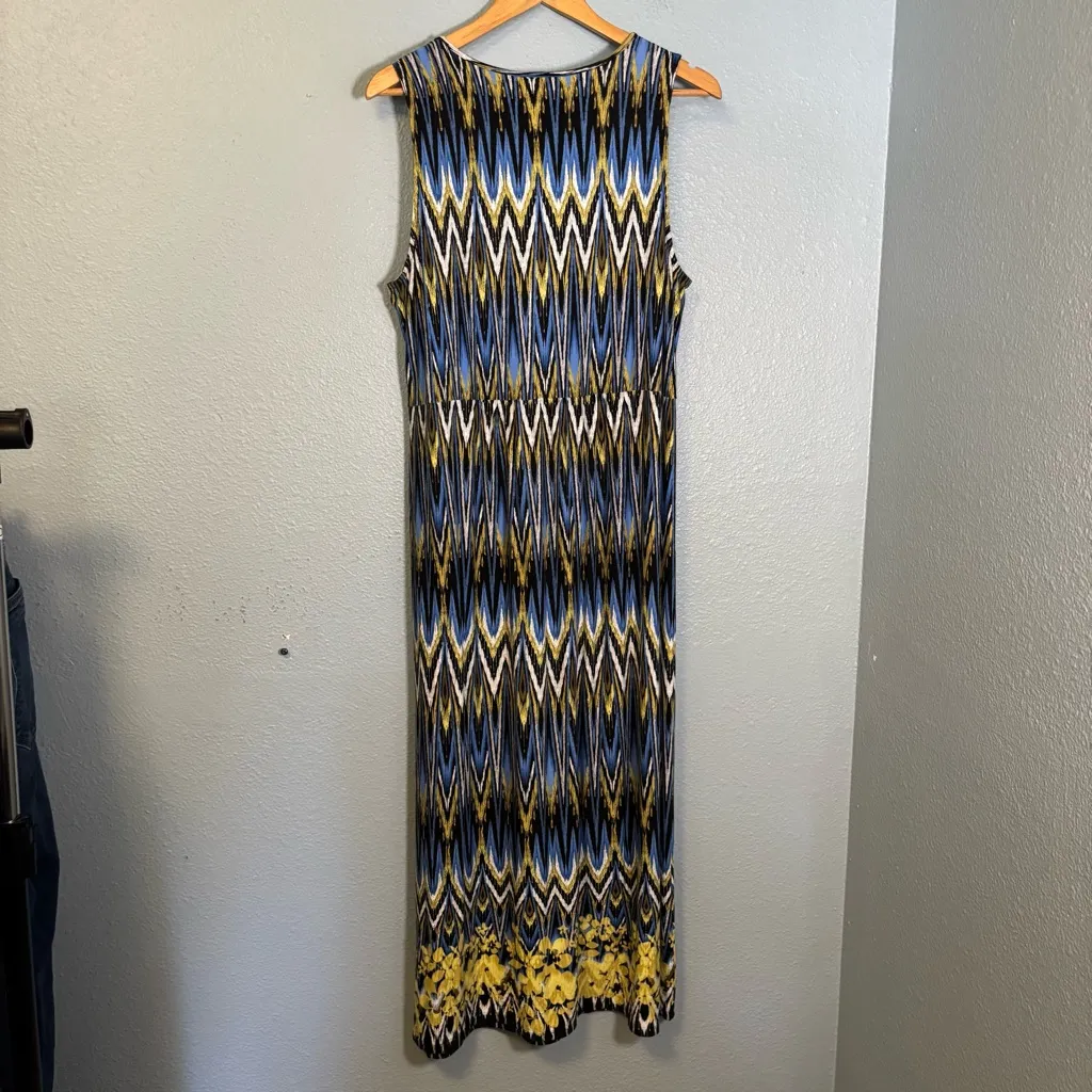 J. Jill Wearever Ikat Print‎ Blue Yellow Sleeveless Knit Maxi Dress Size undefined - Image 6