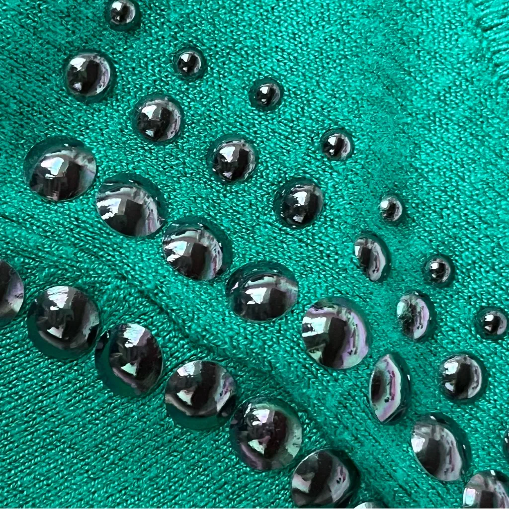 Y2K Express Kelly Green Studded Sweater Top S Preppy Coastal Beach Forest Fairy - Image 10