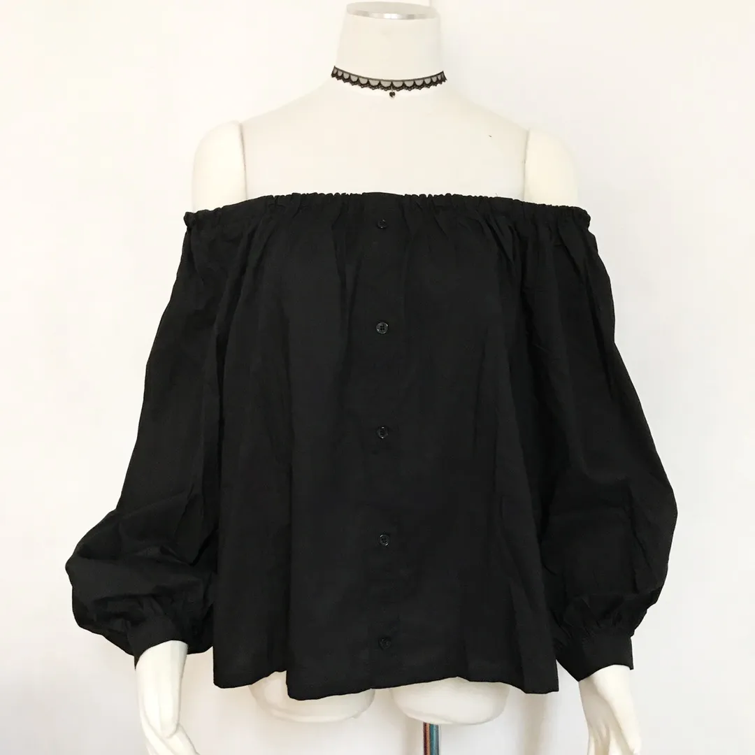Honey Punch Off Shoulder  Black Top - Image 3