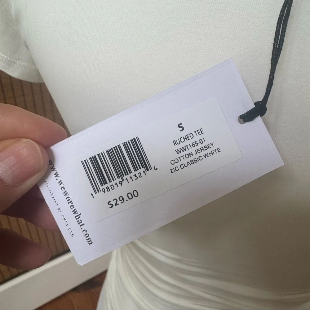 WeWoreWhat Women's Cream White V-Neck Ruched Top cotton spandex fitted ivory - Image 6