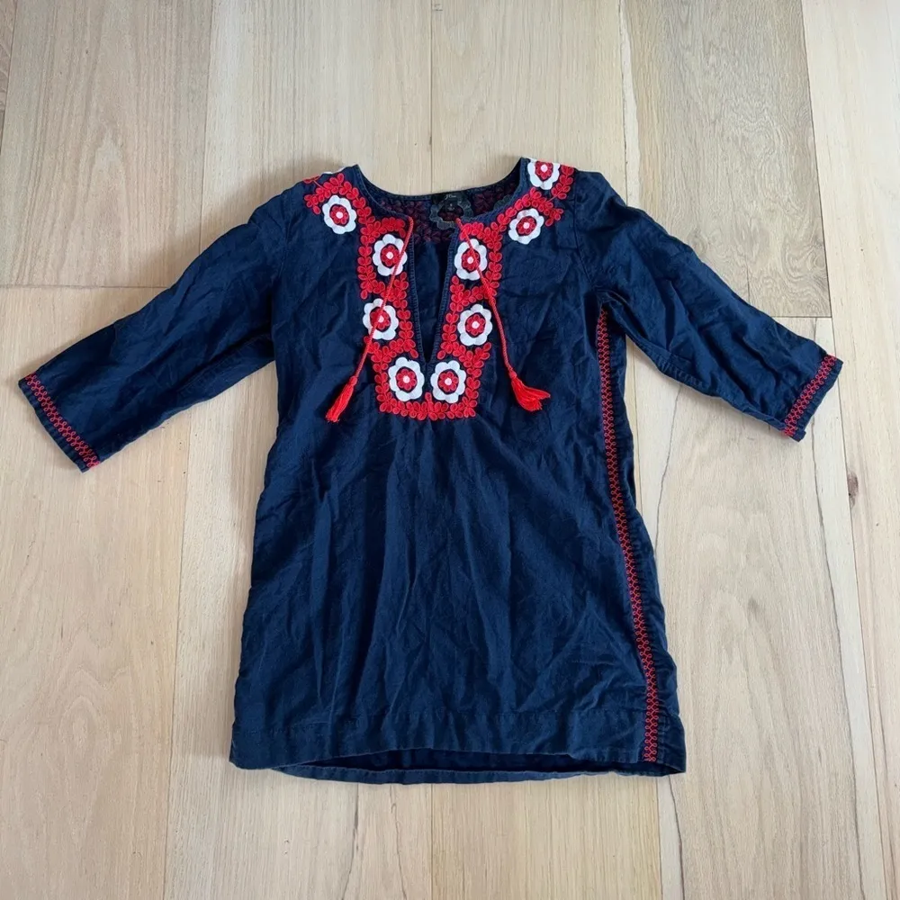 J. Crew Navy Blue & Red Embroidered Beach Tunic Top Dress Size Small - Image 2