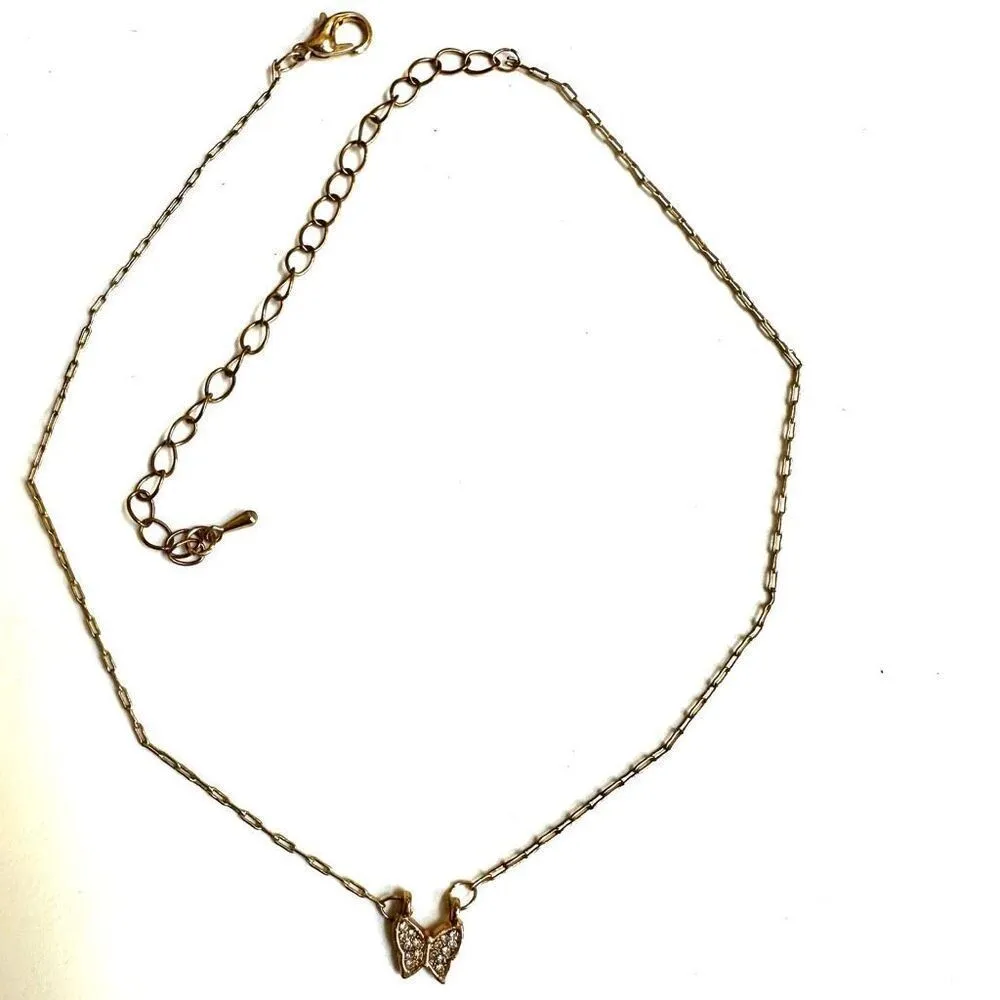 Gold tone dainty rhinestone butterfly necklace - Image 9