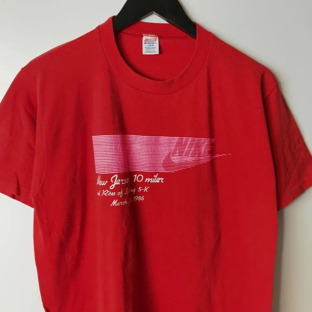 1986 Jerzees Nike Race T Shirt Vintage 80s Red 50/50 USA Made M Unisex Fit Size M - Image 12