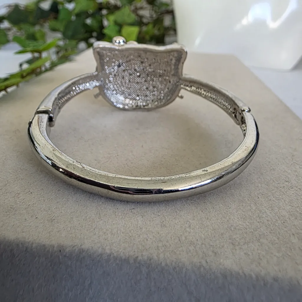 Silver Clamper Hinge Bracelet CZ Hello Kitty Design - Image 4