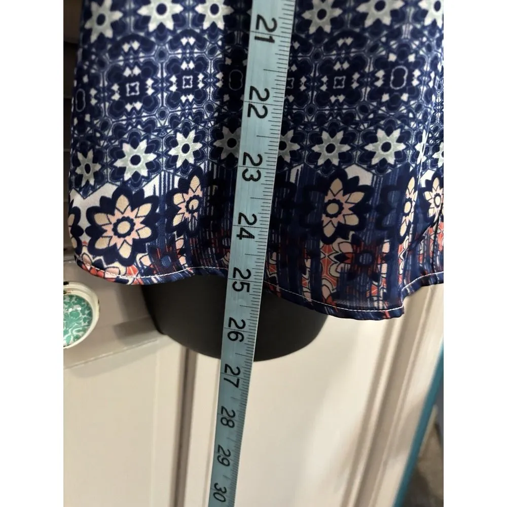 Candies Blue/Pink Floral Long Tab Sleeve Button Up Blouse Size S Open Shoulder‎ - Image 3