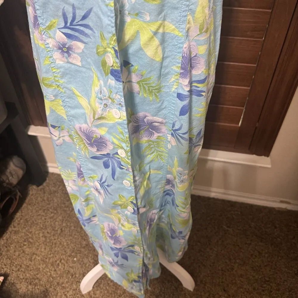 Erika Vintage Maxi Dress Size M Tropical Hawaiian Floral Sleeveless Blue 90s - Image 4