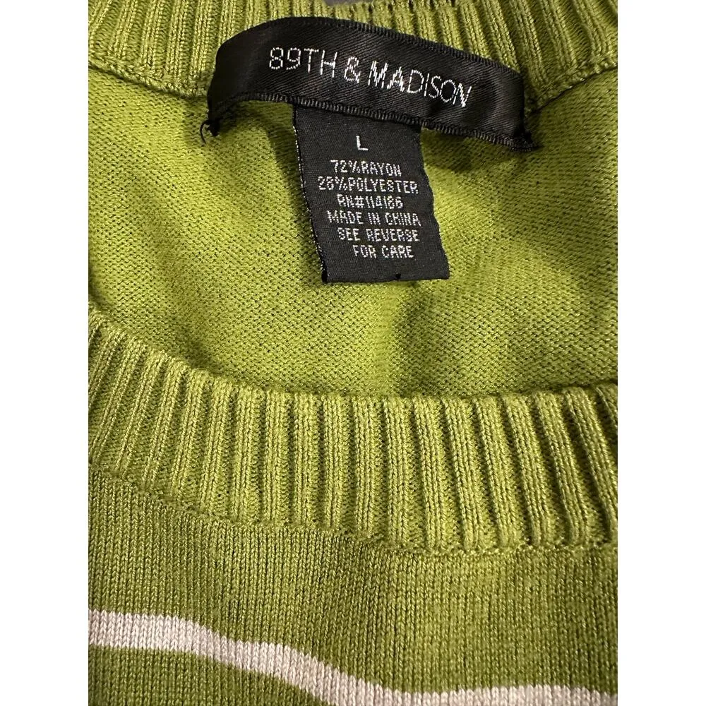 89th & Madison Green Gray Striped 3/4 Sleeve Sweater Large - Image 4