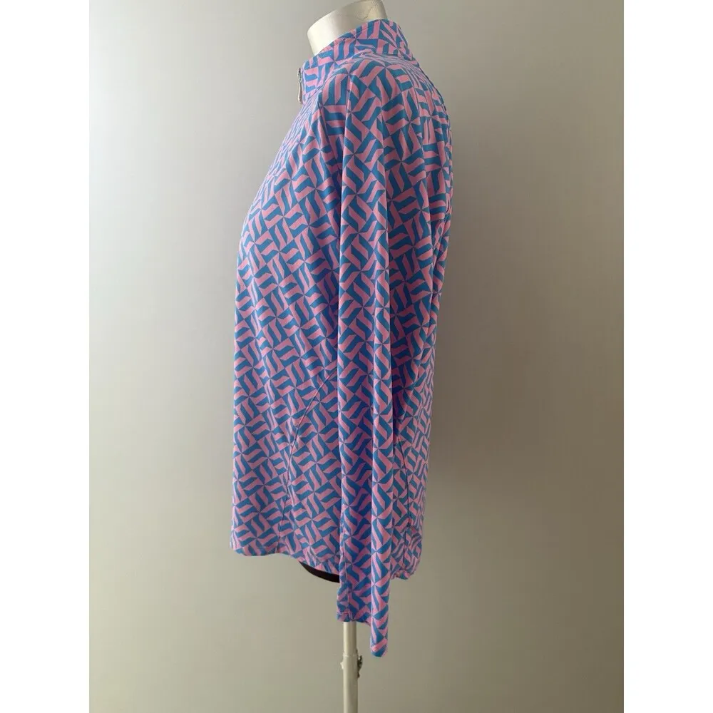 Sport Haley 1/4 Zip Shirt Size L Pink Blue Geometric Mesh Inset Pickleball Golf Size L - Image 3