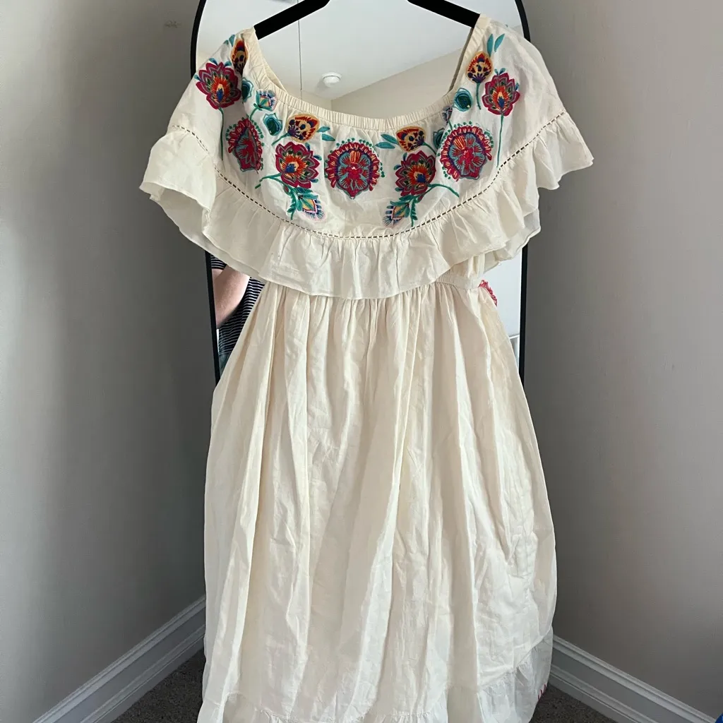 Patrons of Peace Cream Dress with Colorful Embroidery - Image 9