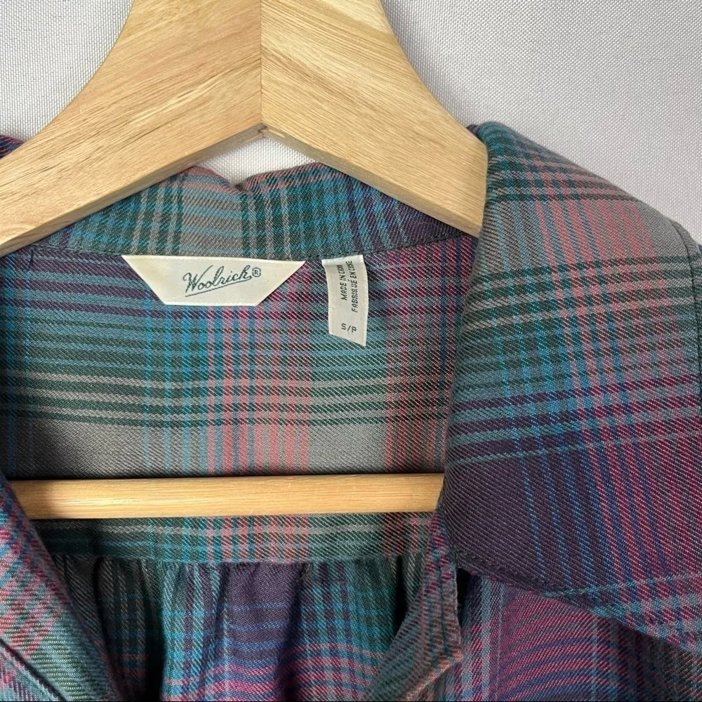 Woolrich Blue & Purple Plaid Long Sleeve Button Down S - Image 4