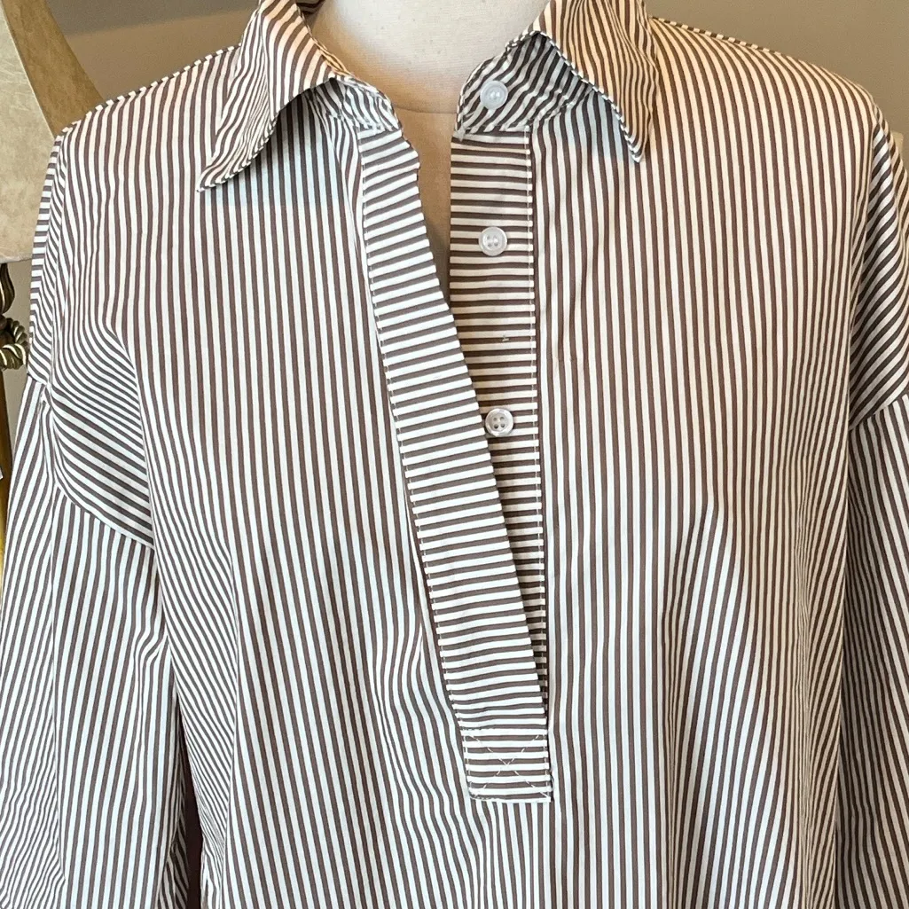 Bell Sleeve Brown White Blouse New Size XS - Image 2