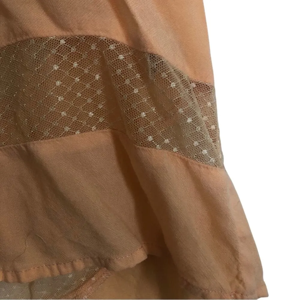 Vintage Nameless Peach Lightweight Delicate Lace Spaghetti Strap Midi Dress Orange - Image 3